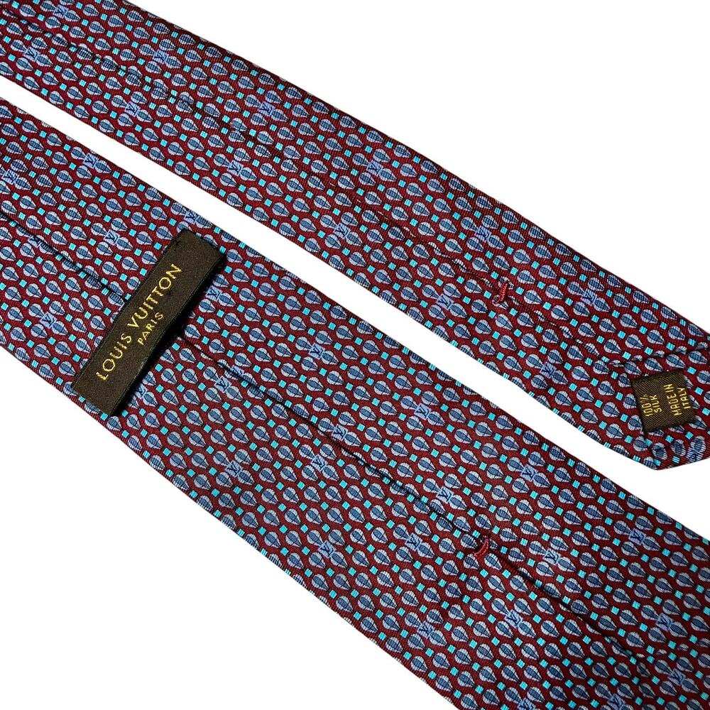 Louis Vuitton LV Monogram Tie Red Silk 3” Modern Hot Air Balloon Geometric